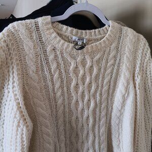 Reiss NWT Women's Class Cable Knit Wool Blend Sweater in Cream